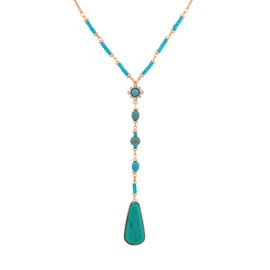 MINACHI Bohemian Created Turquoise Beaded Y-Necklace, Multi-Size Beads, Drop Pendant, Dainty Elegant Jewelry for Women