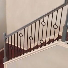 Affordable Stair Parts - Contemporary Two Ring Stair Iron Balusters (Contractor Pack of 5) Double Ring Circle Metal Spindles 1/2" x 44" Tall - Real Satin Black NOT Matte or Flat Color