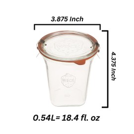 Weck Jars Medium Quadro 747-18.4 fl. Oz | 545mL Eco-Friendly Canning Jar | Food Storage Containers with Airtight Lids | Made in Germany, Rust-Proof & BPA-Free (Pack of 2)