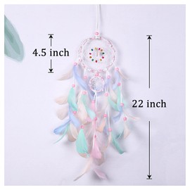 FuninCrea Dream Catcher with Feather, Handmade Macrame Dream Catcher for Girls, 3D Dream Catcher Set with Braided Lace, Indian Style Hanging Dreamcatcher (Pink)