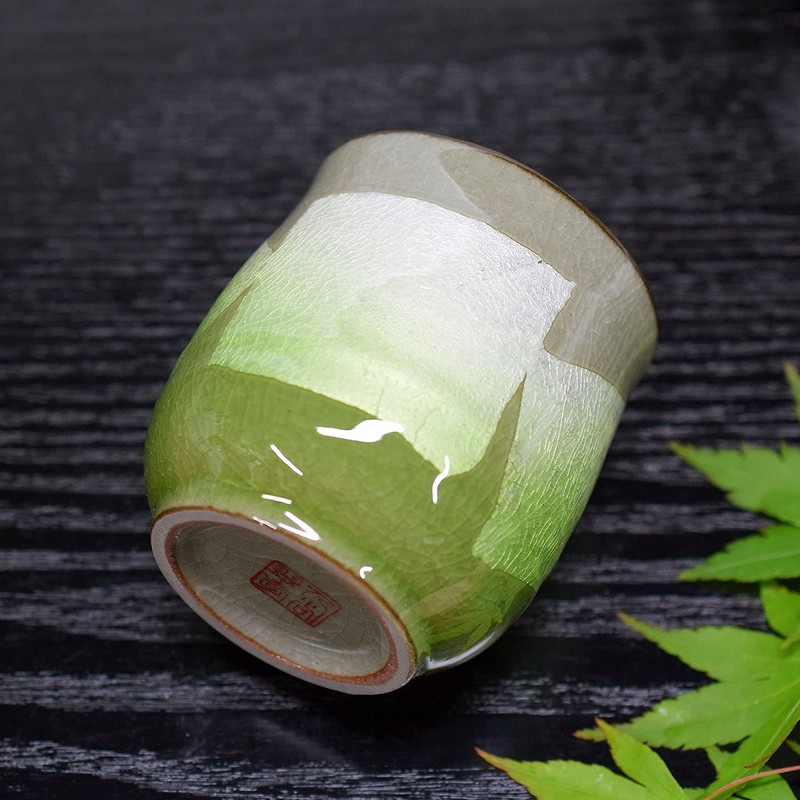 Kutani Ware Yunomi Ginai (Green), Ceramic, Japanese Tableware, Tea Bowl,