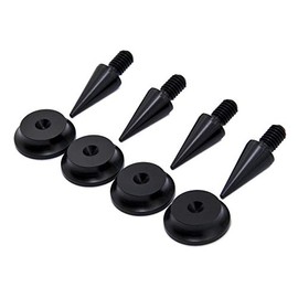 Precisiongeek Speaker Spikes and Pads Set, Aluminium, Black, Spikes M6, 10 mm Diameter, Cone, 5 Radius Shape, 20 mm Diameter, Set of 4 Spikes and 4 Pads