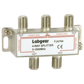 TV Aerial Splitter Labgear UHF 4-way Signal Splitter with 7.4 dB Loss, F-Type DC Pass All Ports, Operating Frequency of 5-1000MHZ