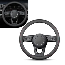 MOXRUQ 1 PC Car Steering Wheel Cover, Ultra-Thin Soft Leather Steering Wheels Accessories, 15" Round Breathable Car Wheel Cover, Universal Interior Accessories for Most Cars (Black&Red)