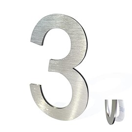 Stainless Steel House Numbers,Metal Modern House Numbers,Mailbox Decor Number,Self-adhesive house Number(3Inch-3, Silver)
