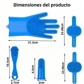 THJOPOKEEL 6 Piezas Pet Grooming Set - Dog Bath Brush + Kit de Guantes de Limpieza (Incluye Cepillo de champú + Cepillo de Dientes) - Herramienta de baño y Aseo Universal para Gatos y Perros.