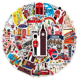 Britain Stickers for Laptop(50 Pcs),Gift for Kids Teens Adults Girl,England Waterproof Stickers for Water Bottle,Vinyl Stickers for Scrapbook,Journal,Dairy,Skateboard