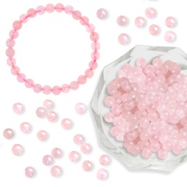 Pack of 120 Gemstone Beads for Threading, Round 6 mm Natural Stone Rose Quartz Beads with Hole, Gemstone Beads Crystal, Loose Rose Quartz Gemstone Stone Beads for Bracelets Chains Making