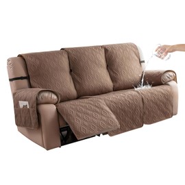 Genina Waterproof Couch Cover for Reclining Couch 3 Seater Non-Slip, Washable Recliner Sofa Covers for 3 Cushion Couch, Furniture Covers Couch Protector for Dogs Pets Kids (Camel, Recliner Sofa)