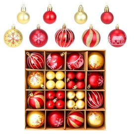 JIMIGUGU Christmas Balls, 1.2 - 2.4 inches (3 - 6 cm), 44 Pieces, Christmas Tree Ornaments, Luxury Decoration Set, New Year, For Home Use, Room Coffee Shop, Store Decoration (Christmas Red)