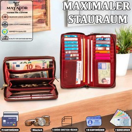 MATADOR Madrid Women's Purse Sizes Including Elegant Gift Packaging | Women's Leather Wallet with RFID Protection | Luxury Leather Wallet Women, red, Classic