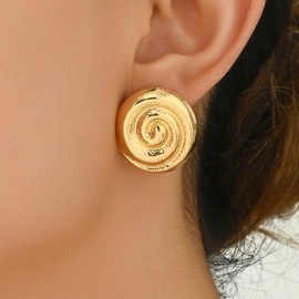 REELMAR Gold Chunky Clip On Earrings for Women Trendy Thick Geometric Spiral Circle Clip Vintage Dupes Statement Earrings No Piercing Clips (Gold-Circle)