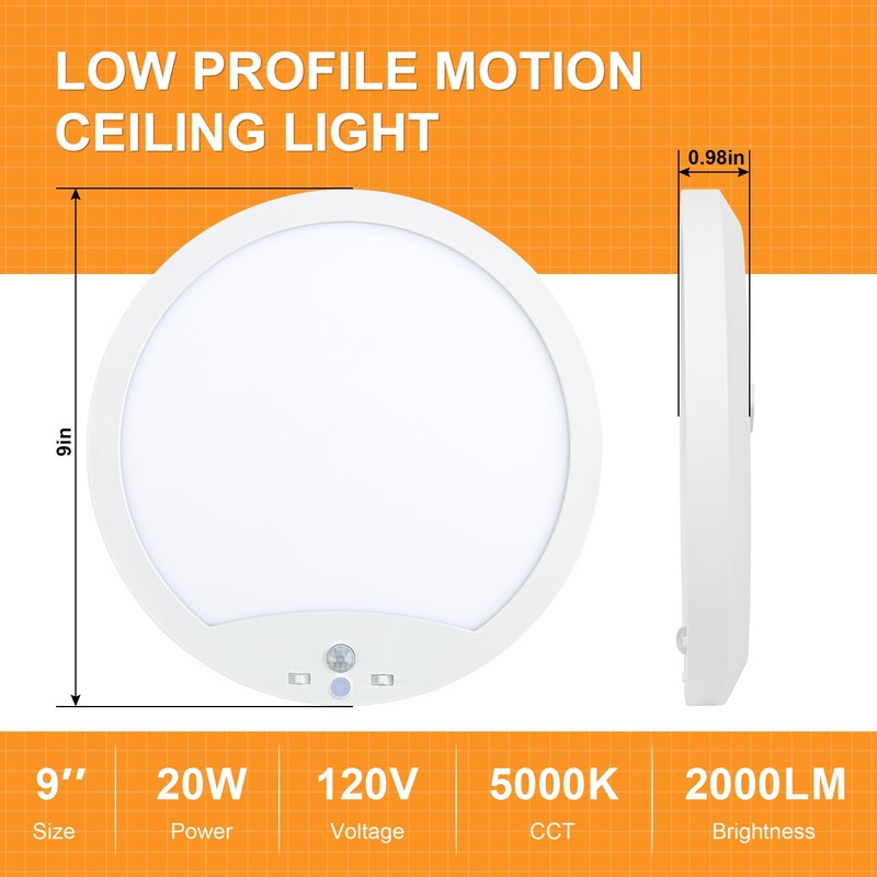2-Pack Motion Sensor Ceiling Lights Hard-Wired, 9Inch Indoor Motion Activated
