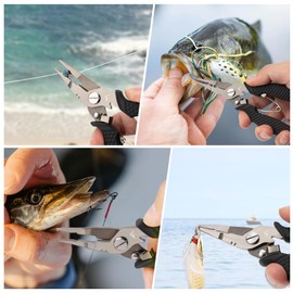 FLISSA Fishing Pliers, Fishing Pliers, Split Ring Pliers, Hook Remover, Line Cutter, Locking Mechanism, Multi-functional, Rust Proof