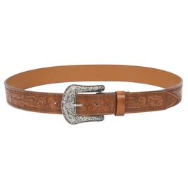 CaySep Western-Leather-Belts for Women Turquoise-Oval-Buckle Embossed Cowgirl Belt for Jeans Pants Fit for 78 to 96cm waist