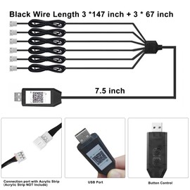6 in 1 USB Acrylic Interior Car Lights Controller with Button Control, Dreamcolor Car Ambient Lighting Kit Replacement, Inside LED Accessories for Vehicle (Only USB 6 in 1 Controller with Button)