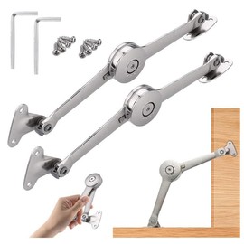 Anlising Softclose Lid Support Hinges, 2 Pieces Lid Support Hinge with Screws and Allen Key, Flap Holder, Flap Fitting, Satin Nickel Folding Hinge for Wardrobe, Cupboard Door