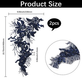 GORGECRAFT 2Pcs Blue Sequin Floral Lace Applique 40 x 23cm Glitter 3D Floral Beaded Embroidery Sew on Patch Collar Fabric for Wedding Costume Dress Sewing DIY Clothing Accessories