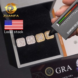 Hip Hop Jewelry Moissanite Earrings Pass Diamond Tester Solid 925 Silver Iced Out Moissanite Screw Back EarringsSize: 11mm, Color: Gold