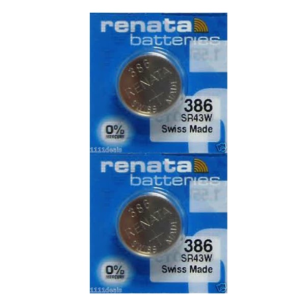 Renata 386 SR43W Batteries - 1.55V Silver Oxide 386 Watch Battery (2 Count)