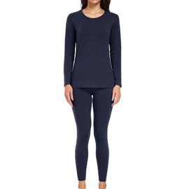 wirarpa Women's Cotton Thermal Underwear Set Long Johns Base Layer Pajama Set for Women Navy Top Bottom,Size M