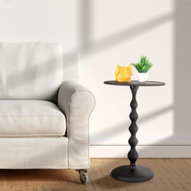 Round Side Table, Modern End Table, Metal Accent Table for Small Spaces, Living Room, Bedroom, Balcony, Easy Assembly, 15 x 21 inches - Black Jet