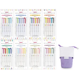 QULLITY ZEBRA MILDLINER Double-Ended Creative Highlighter set of 40 colors original pen pouch (Purple)