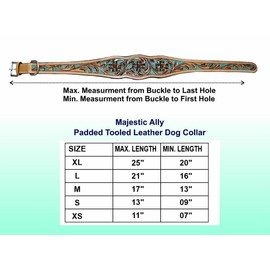 Majestic Ally Genine Leather Dog Collar with Adjustable, Padded Fit for Walking, Hiking, and Running, Designer Western Wear for Puppies, Fancy Customized Colors (Antique-Natural-Turquoise, Medium)