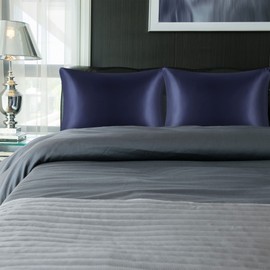 PiccoCasa Satin Pillow Cases 2 Pack, Satin Silk Pillowcase for Hair and Skin with Zipper Closure Soft Pillow Cases Cover Set Navy 50 x 75cm
