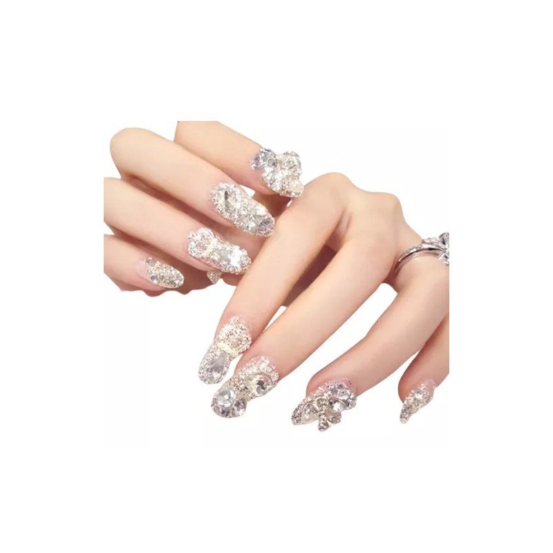 Press on nails 10 Uñas Postizas Decoradas Mucho Cristal Y