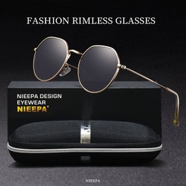 Polarized Polygon Round Sunglasses Classic Half Hexagon Circle Vintage Sun Glasses For Women Men Retro Shades NP1008, Gold Frame/Grey Lens