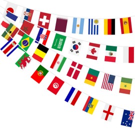 AhfuLife 2022 Soccer World Cup String Flag Bunting, 32 Countries Flags Banners Double-sided Polyester for Qatar World Cup, Garden, Bar, Restaurant and Party Decoration