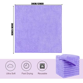 HIDMD Microfiber Cleaning Cloth, All-Purpose Microfiber Towels, Cleaning Rags Dish Cloths Super Absorbent Fast Drying Cleaning Cloths 30cm x 30cm 10Pack Purple