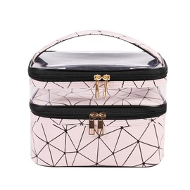 FITINI - Bolsas de maquillaje de doble capa para almacenamiento de viaje, cosméticos, organizador de maquillaje, bolsas de aseo resistentes al agua para mujeres, rosado (Blush Pink), Doble capa