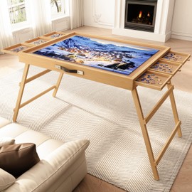 UPVERCY 24.8" H Tall Puzzle Table with 6 Drawers, 1000 Pieces Jigsaw Puzzle Board with Folding Legs & Protective Cover - 30" x 22" Portable Table for Adults