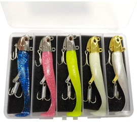 Kmucutie 5 pcs Fishing Metal Head Soft Lures jig Set ， Pre-Rigged Jig Head Soft Paddle Tail Swimbaits ， Multicolor Soft Bass Lure for Saltwater and Freshwater. (Mixed Color A, 1 OZ)