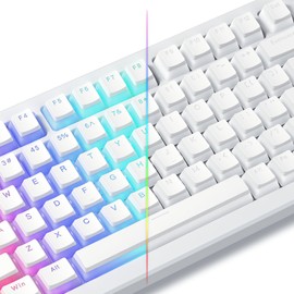 Pudding Keycaps, White PBT Keycaps 100 Percent Keyboard 130 Keys, Shine Through Keycaps, Keyboard Keycaps OEM Profile for 100%, 75%, 65%, 60% Keyboard and MX-stem Switches Keyboard-White