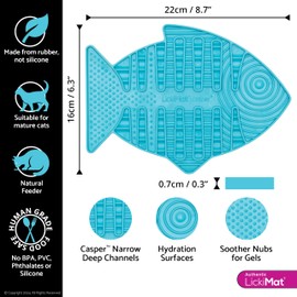 LickiMat Casper, Fish-Shaped Cat Slow Feeders Lick Mat, Boredom Anxiety Reducer; Perfect for Food, Treats, Yogurt, or Peanut Butter. Fun Alternative to a Slow Feed Cat Bowl or Dish, Turquoise