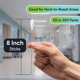 50 Biodegradable Long Cotton Swabs - 8 Inch Cotton Swabs for Ears - Long Q Tips Made From Birchwood and 100% Cotton - Lint Free