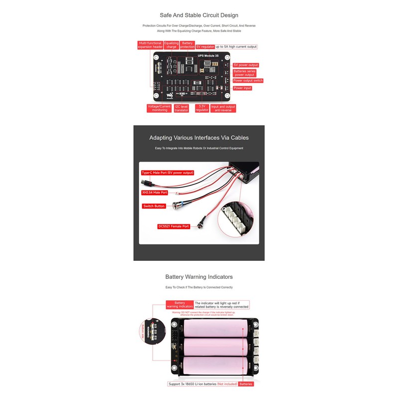 Uninterruptible Power Supply (UPS) Module for Raspberry Pi/Jetson Nano Supports