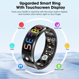 Smart Ring Fitness Tracker with Color Display Screen, IP68 Waterproof Fitness Ring with Charging Case, Health Ring for iOS Android, Activity Tracker