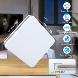 Taoellen 24W Square Bathroom Lights Ceiling, 2160lm Square Silver Edge Ceiling Light, 6500K Flush Ceiling Light Cold White, Energy Efficient Ceiling Lamp for Bedroom Office Balcony Children's Room