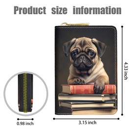 POIUYTREW Credit Card Holder Wallet, RFID Blocking Card Wallet for Women, Small Leather Card Case Wallet with Zipper Accordion Wallets - Cute Pug