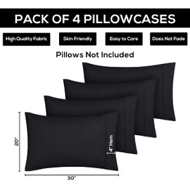 Utopia Bedding Queen Pillow Cases - 4 Pack - Envelope Closure - Soft Brushed Microfiber Fabric - Shrinkage and Fade Resistant Pillow Cases Queen Size 20 X 30 Inches (Queen, Black)