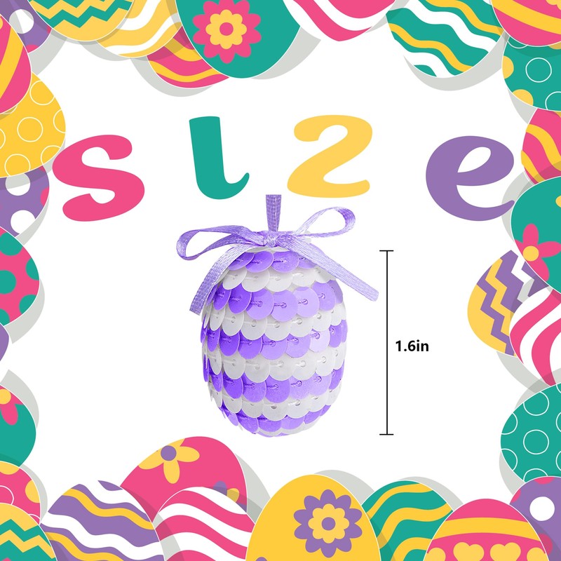 30 Pcs Easter Hanging Sequin Eggs- 1.6" Stripes Easter Eggs