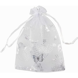 Bnsikun 100Pcs Organza Bags Butterfly Jewelry Candy Pouches Sachet Bags Drawstring Organza Gift Bags for Wedding Party Valentines Day Baby Shower Christmas (White)