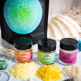 Hallingers Bubble Bag - Barbecue Gift Set Lemongrass Vanilla & Peach Bath Salts for Bathing & Relaxing (Set) - Gift in Summer & as a Perfect Barbecue Gift | Wedding Congratulations D