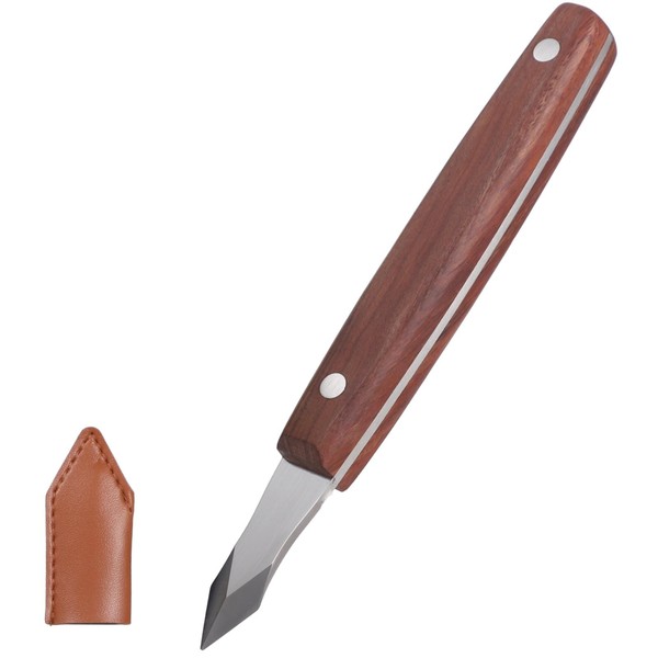 Woodworking Marking Cutter with Leather Sheath, Double Beveled Chromium-Vanadium Steel
