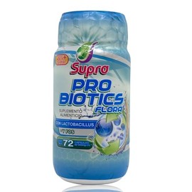 Pro Biotics Flora con Lactobacillus y FOS 72 cápsulas 500 mg Supra.                                                                                   