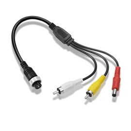 WYVERN AUDIO M12 4pin Female ⇔ RCA×2, DC×1. In-car monitor M12 aviation connector Composite video/audio (RCA Male) each 1, DC plug Composite video/power cable Total length 32cm (including connectors